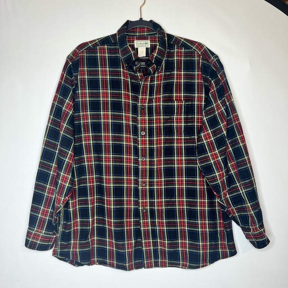 L.L. Bean Shirt Mens Large Long Sleeve Scotch Red Plaid Flannel Vintage Outdoor - Picture 3 of 12